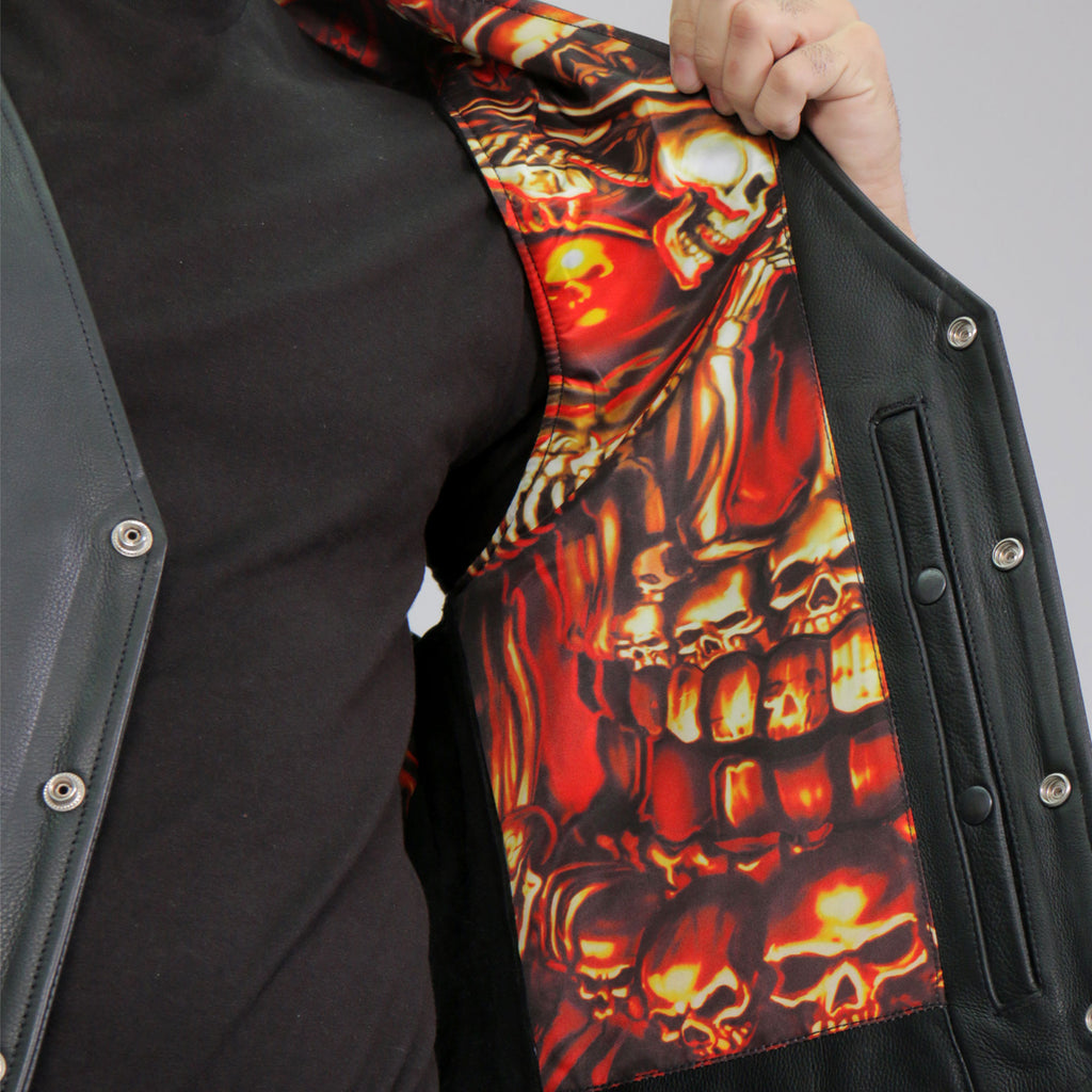 Hot Leathers VSM1061 Men's Black 'Skulls Make Skulls' Motorcycle style Conceal and Carry Side Lace Leather Biker Vest