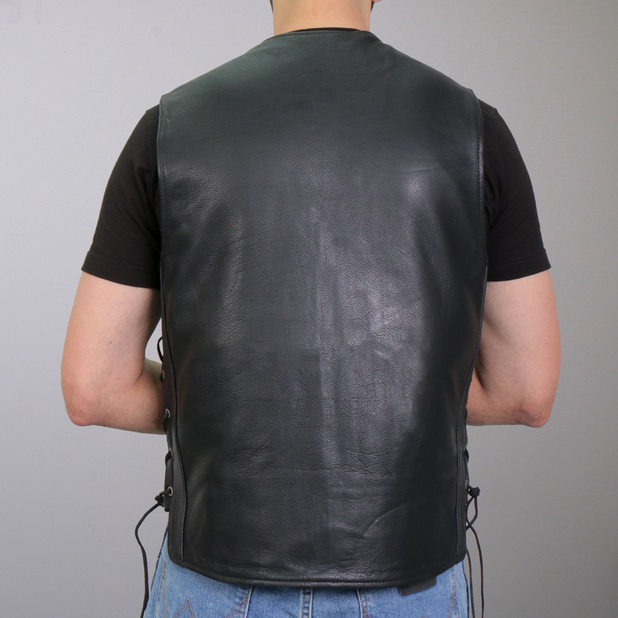 Hot Leathers VSM1066 Men's Black 'V-Twin Eagle' Motorcycle style Conceal and Carry Side Lace Leather Biker Vest