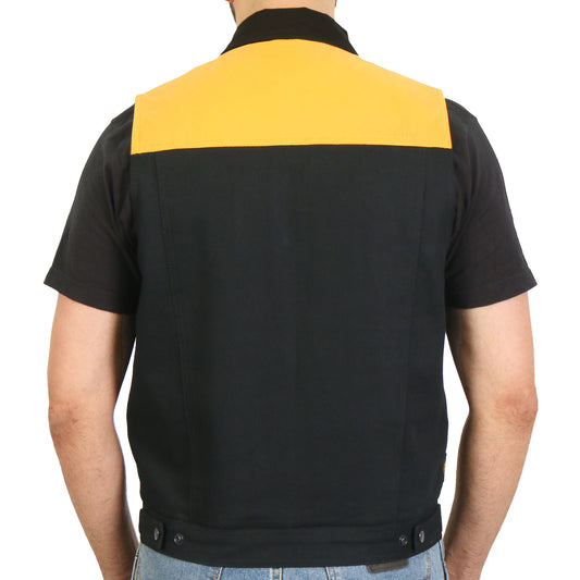 Hot Leathers Men’s Black and Yellow Denim Conceal Carry Vest VSM6104