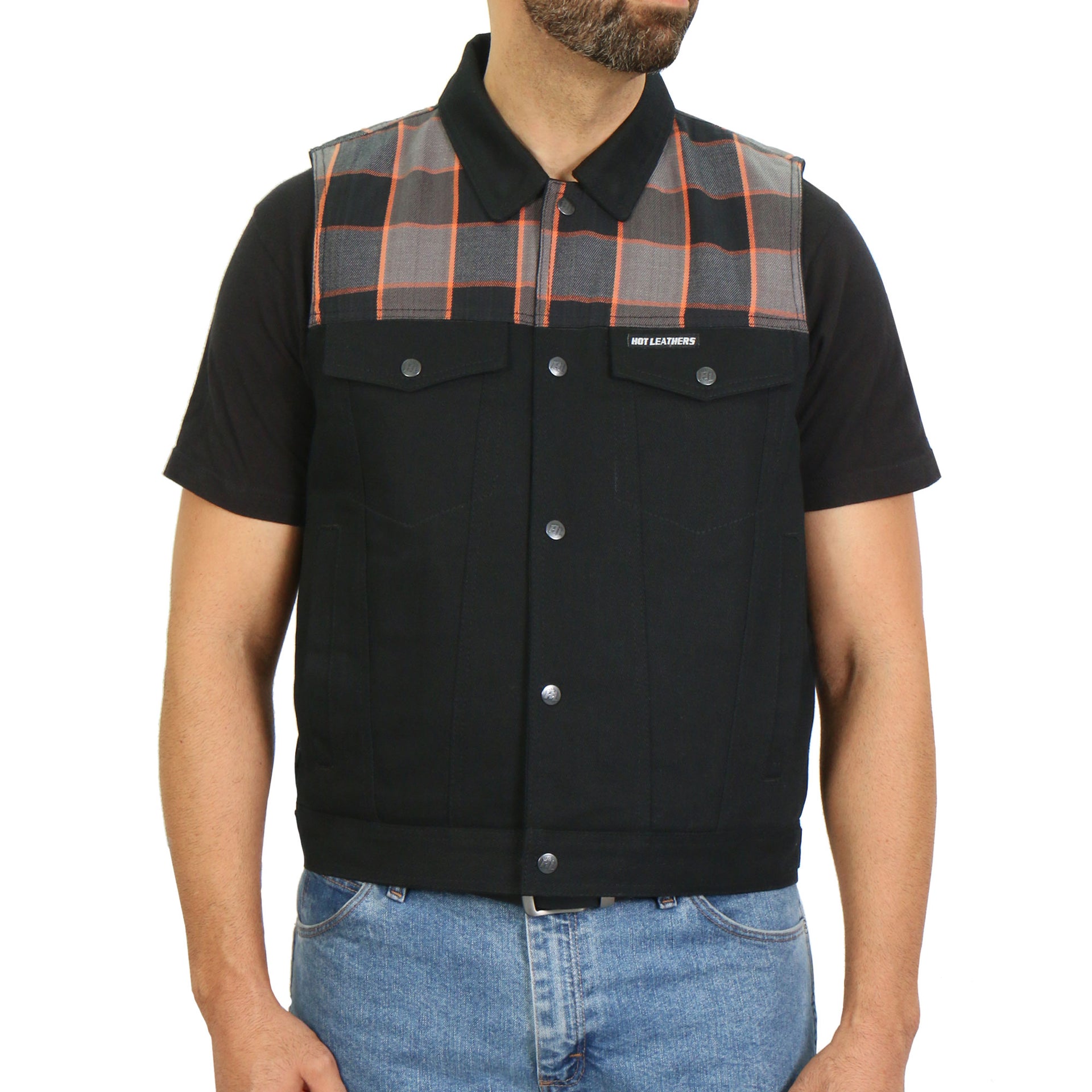 Hot Leathers Men's Denim and Flannel Conceal Carry Vest, Black, Size M Hot Leathers Men's Denim and Flannel Conceal Carry Vest, Black, Size M