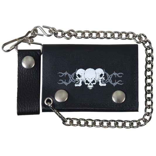 Hot Leathers WLB1014 Barbed Wire Skulls Black Leather Wallet with Chain