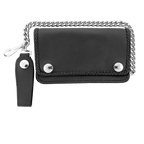 Hot Leathers WLC1002 5 Pocket Bi-fold Braided Detail Black Leather Wallet with Chain