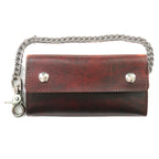 Hot Leathers Antique Brown 7" Trifold Wallet with Chain