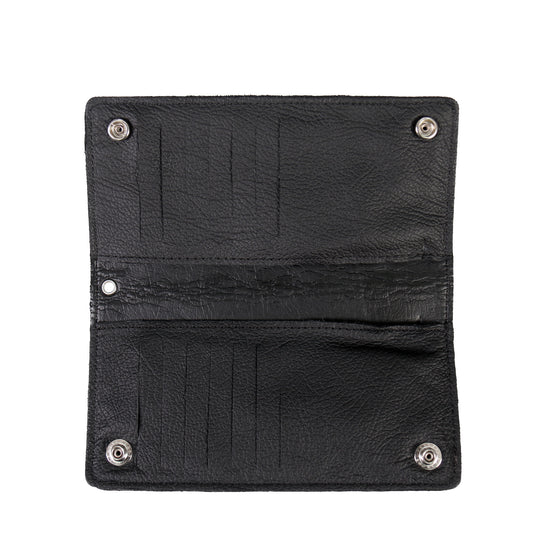 Hot Leathers WLC3103 7 Inch Black Naked Leather Bi-Fold Wallet with Credit Card Slots and Chain