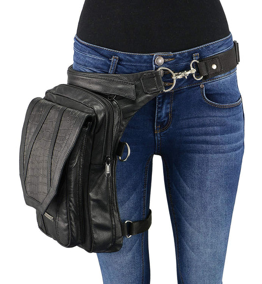 Milwaukee Leather MP8896 Extra Large Conceal and Carry Black Leather Thigh Bag with Waist Belt