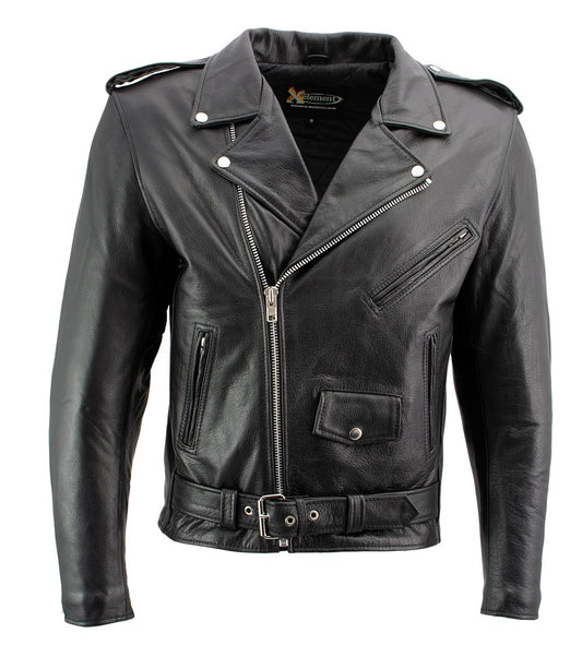 Xelement B7101 'Classic Armored' Men's Black High-Grade Leather Motorcycle Biker Jacket with X-Armor Protection