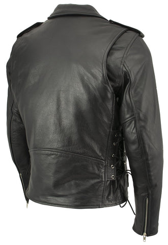 Xelement B7103 'Ruffian' Men's Classic Black Motorcycle Side Lace Leather Jacket with X-Armor Protection