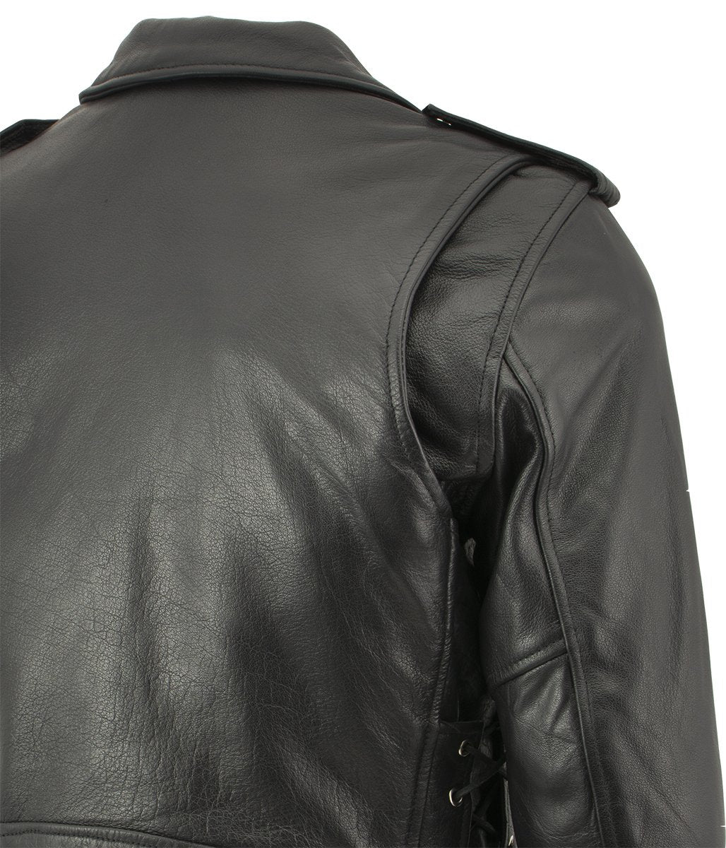 Xelement B7103 'Ruffian' Men's Classic Black Motorcycle Side Lace Leather Jacket with X-Armor Protection