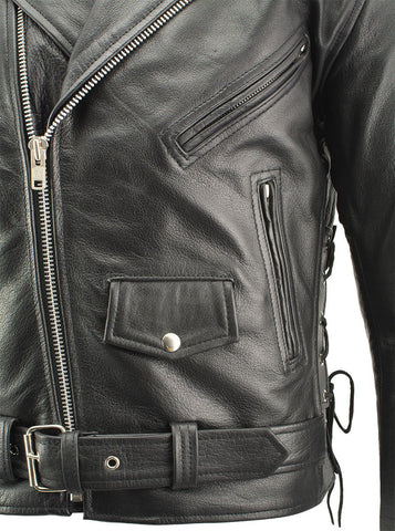 Xelement B7103 'Ruffian' Men's Classic Black Motorcycle Side Lace Leather Jacket with X-Armor Protection