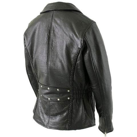 Xelement B8000 'Classic' Women's Black Leather Braided Jacket with Gun Pockets