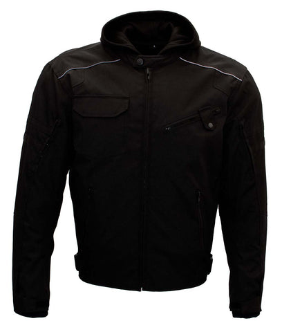 Xelement B91022 Men's 'Flight' Black Textile Jacket with X-Armor and Removable Hoodie