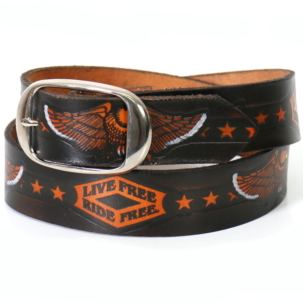 Hot Leathers Live Free, Ride Free Embossed Leather Belt BLE1002