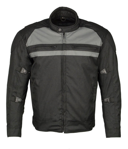 M Boss Motorcycle Apparel BOS11700 Black Men's Nylon Racer Jacket with Reflective Piping