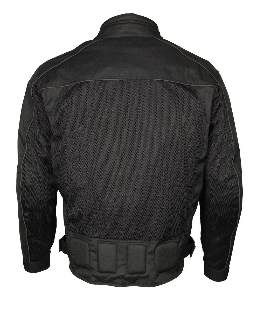 M Boss Motorcycle Apparel BOS11703 Men's Black Nylon and Mesh Motorcycle Racer Riding Jacket with Reflective Piping