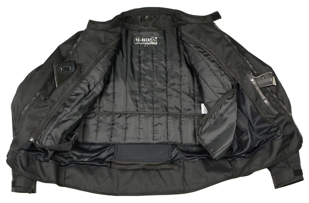 M Boss Motorcycle Apparel BOS11705 Men's Black Mesh and Nylon Racer Jacket with Armor