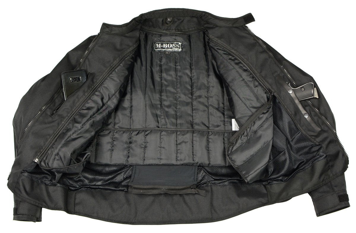 M Boss Motorcycle Apparel BOS11705 Men's Black Mesh and Nylon Racer Jacket with Armor