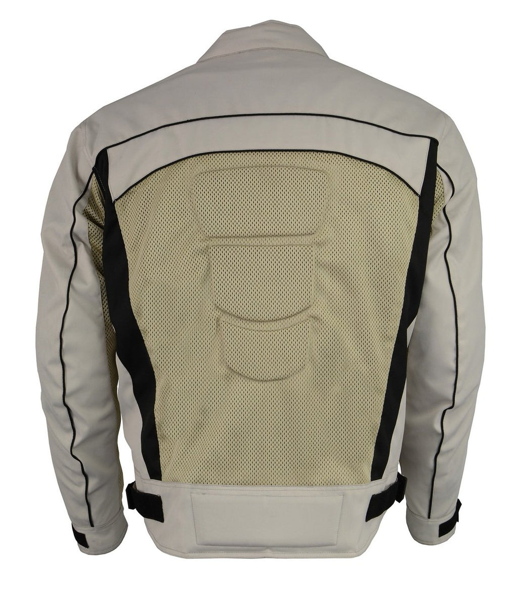M Boss Motorcycle Apparel BOS11705 Men's Silver Mesh and Nylon Racer Jacket with Armor