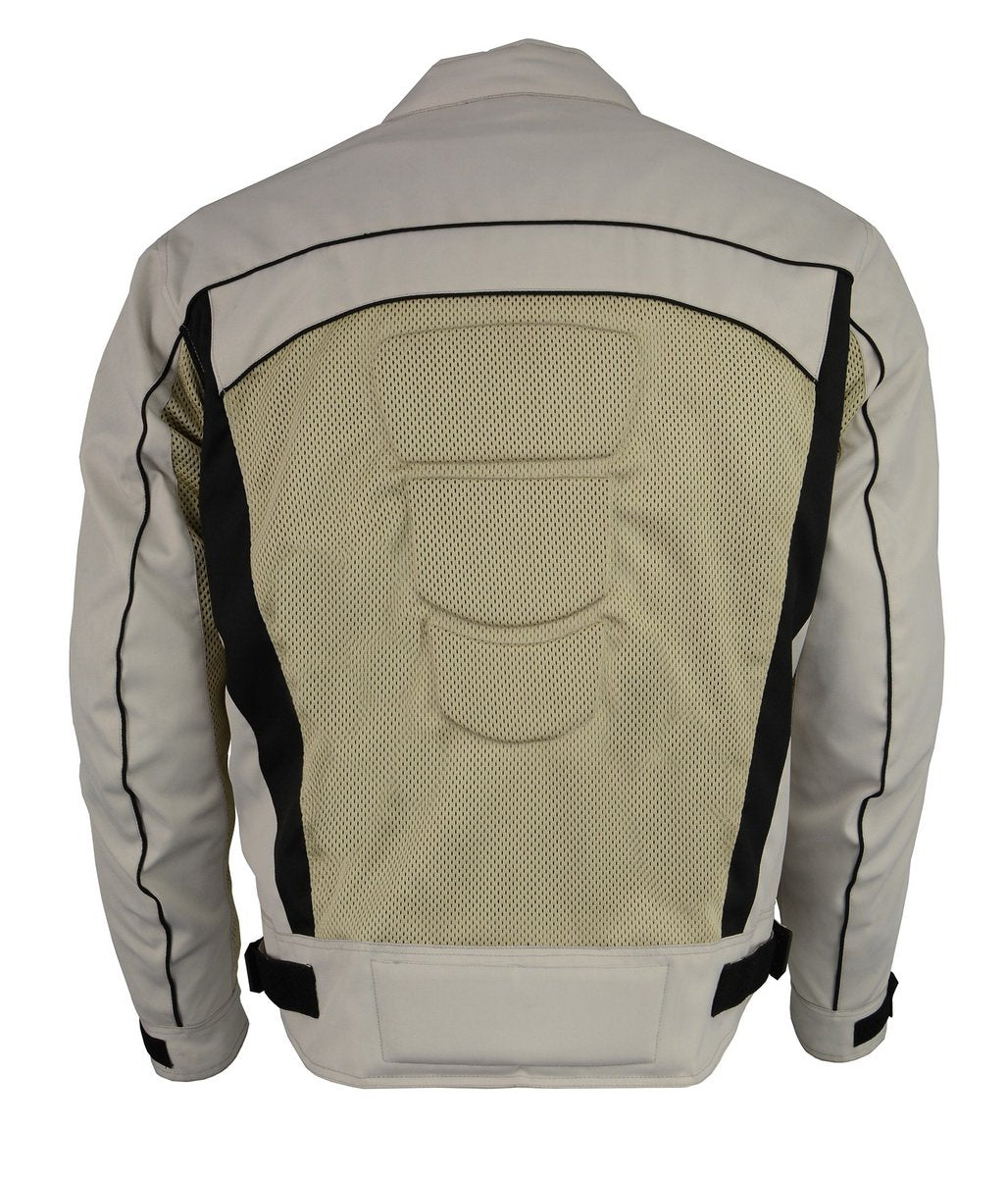 M Boss Motorcycle Apparel BOS11705 Men's Silver Mesh and Nylon Racer Jacket with Armor