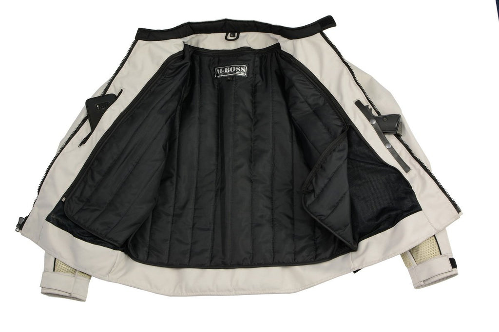 M Boss Motorcycle Apparel BOS11705 Men's Silver Mesh and Nylon Racer Jacket with Armor
