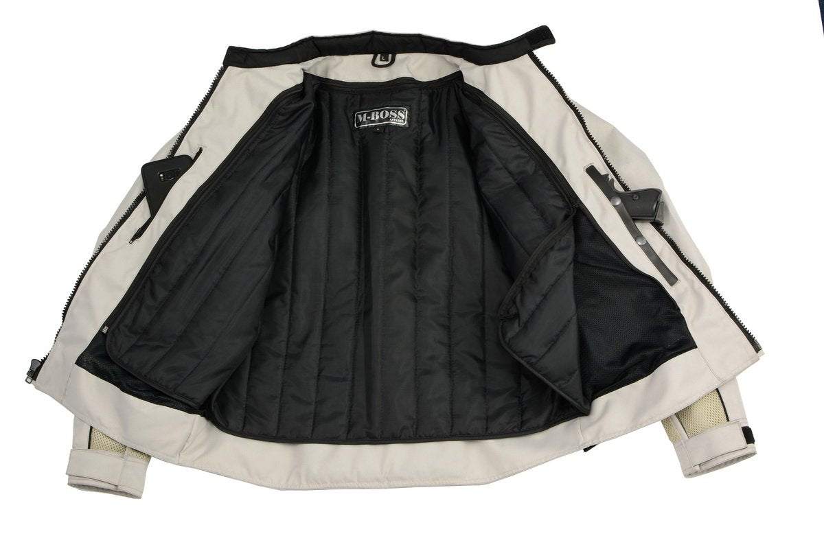 M Boss Motorcycle Apparel BOS11705 Men's Silver Mesh and Nylon Racer Jacket with Armor
