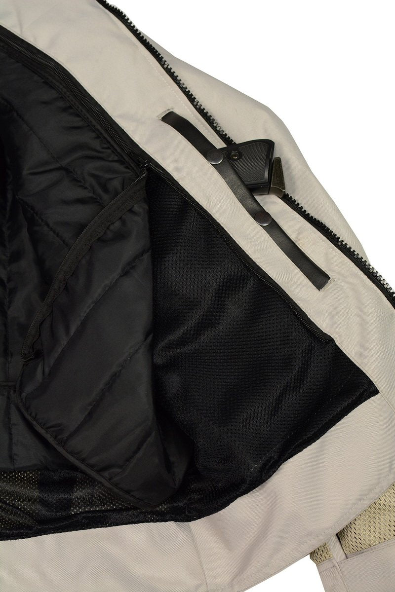 M Boss Motorcycle Apparel BOS11705 Men's Silver Mesh and Nylon Racer Jacket with Armor