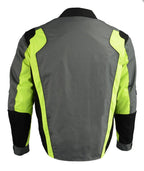 M Boss Motorcycle Apparel BOS11706 Men's Grey/Hi-Vis Green Nylon Motorcycle Racer Jacket with Armor Protection