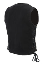 M Boss Motorcycle Apparel BOS13003 Men's Black Denim Snap Front Side Lace Vest with Quick Draw Pocket