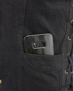 M Boss Motorcycle Apparel BOS13003 Men's Black Denim Snap Front Side Lace Vest with Quick Draw Pocket