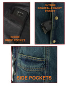 M Boss Motorcycle Apparel BOS13003 Men's Black Denim Snap Front Side Lace Vest with Quick Draw Pocket