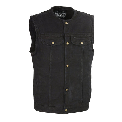 M-Boss Apparel BOS13521 Men's Black Snap Front Denim Club Style Vest with Conceal and Carry Pocket