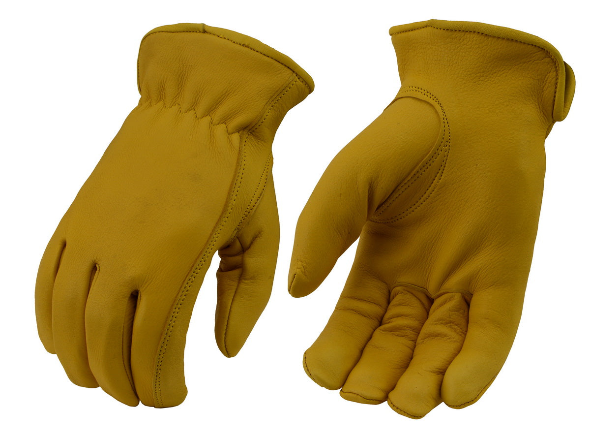 M-Boss Motorcycle Apparel BOS37550 Men's Yellow Full Grain Deerskin Gloves