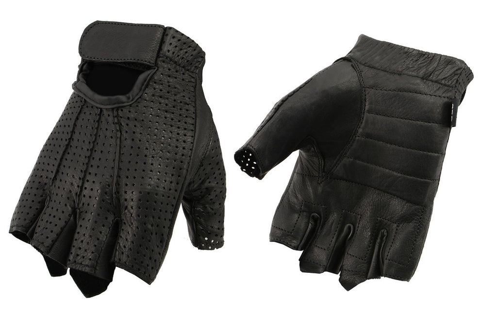Xelement XG37562 Men's Black Leather with Spandex Fingerless Gloves
