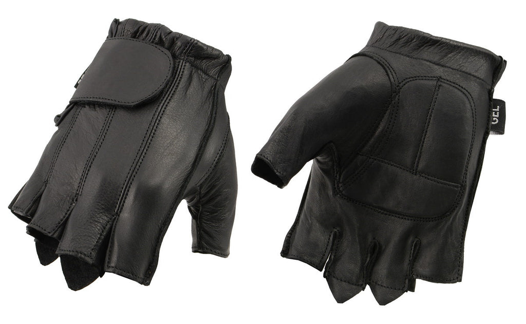 Xelement XG37565 Men's Black Gel Palm Full Panel Leather Fingerless Gl