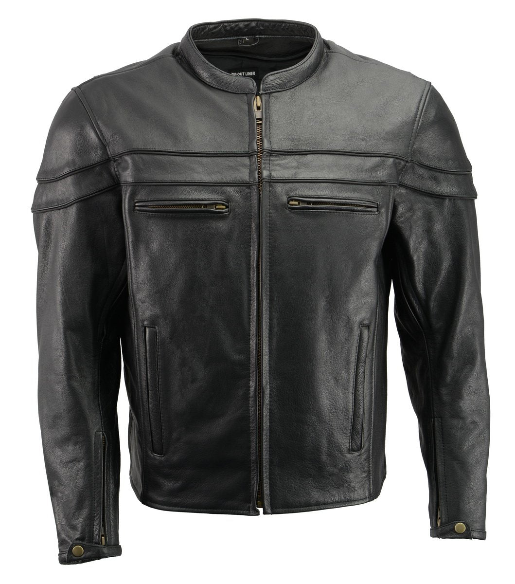 Men’s Premium Buffalo Black Leather Motorcycle Jacket with CE Armor Pr ...