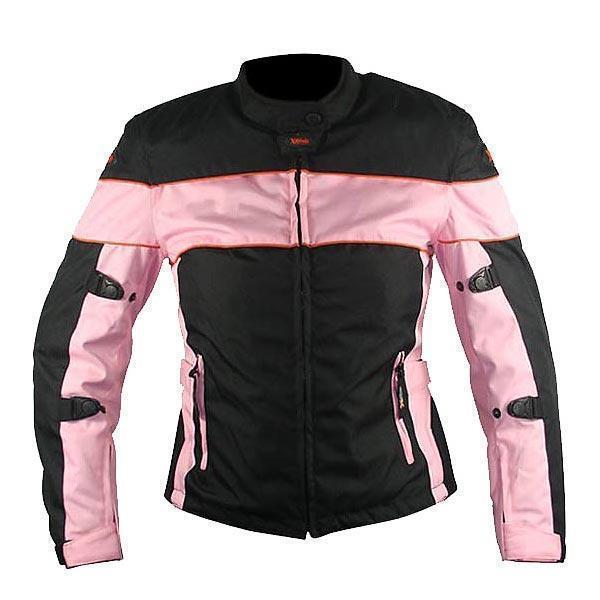 Xelement CF462 Women's 'Pinky' Black and Pink Tri-Tex Motorcycle Jacket with X-Armor Protection