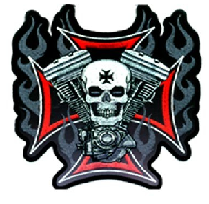 Hot Leathers Patch Cross Motor & Skull 4"