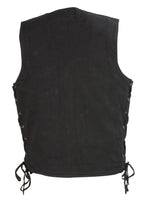 Club Vest CVM1360 Men's Classic Side Lace Black Denim Motorcycle Vest with Snap Buttons