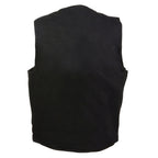 Milwaukee Performance DM1310 Black Men's Black Denim Classic Snap Front Biker Vest - Milwaukee Performance Mens Denim Vests