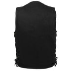 Milwaukee Performance DM1315 Men's Black Denim Classic Side Lace Snap Front Vest - Milwaukee Performance Mens Denim Vests