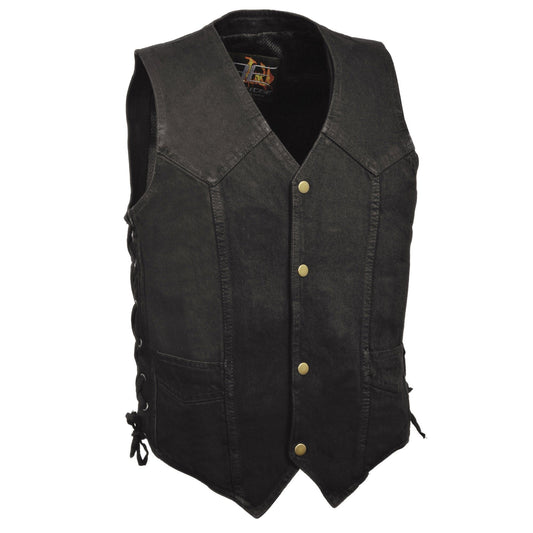 Milwaukee Performance DM1315 Men's Black Denim Classic Side Lace Snap Front Vest - Milwaukee Performance Mens Denim Vests