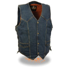 Milwaukee Performance DM1315 Men's Blue Denim Classic Side Lace Snap Front Vest - Milwaukee Performance Mens Denim Vests