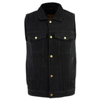 Milwaukee Leather DM1331 Men's Black Denim Motorcycle Biker Riders Vest w/ Shirt Style Collar