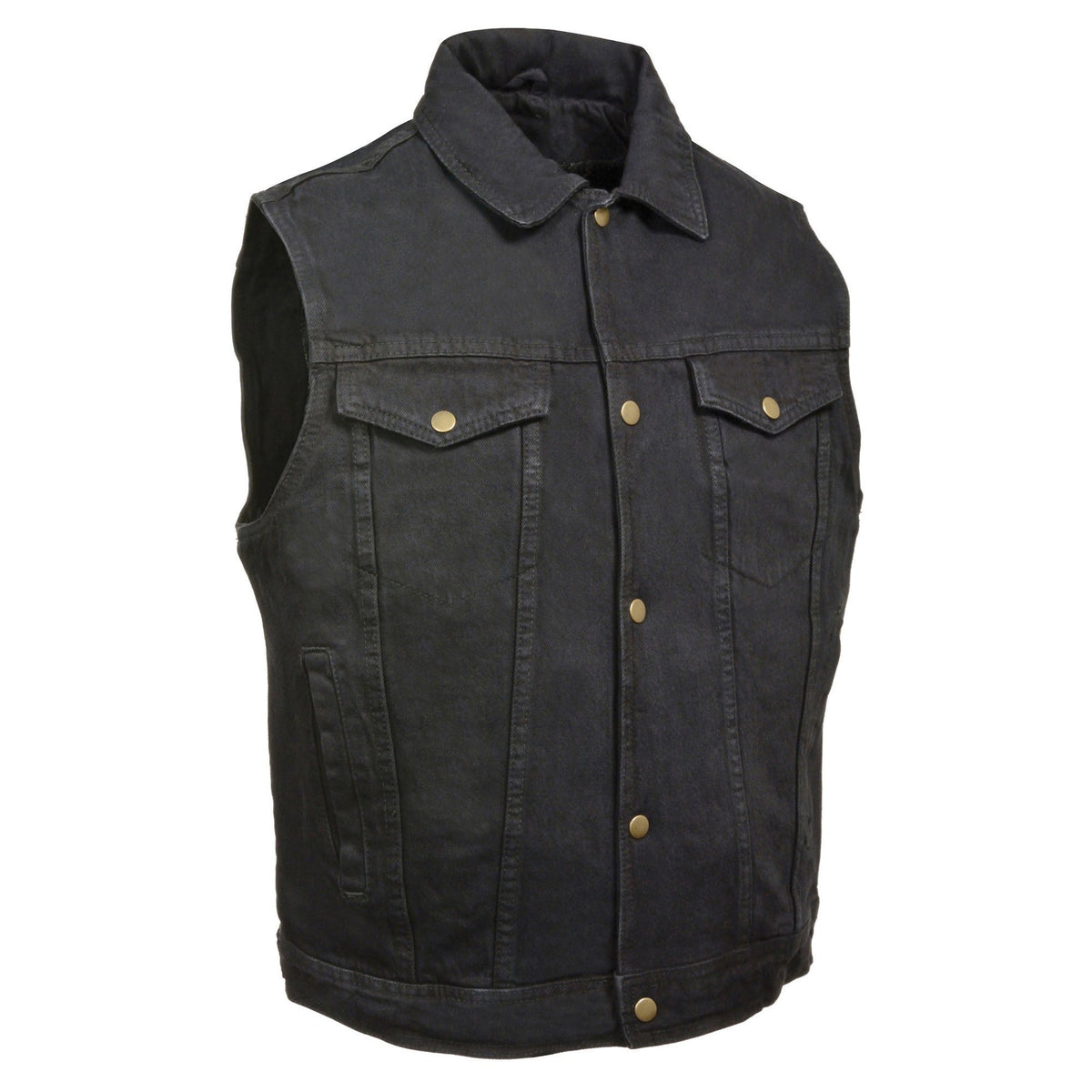 Milwaukee Performance DM1331 Men's Black Snap Front Denim Vest with Shirt Collar - Milwaukee Performance Mens Denim Vests