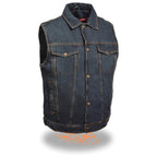Milwaukee Performance DM1331 Men's Blue Snap Front Denim Vest with Shirt Collar - Milwaukee Performance Mens Denim Vests