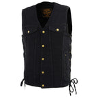 Milwaukee Leather DM1360 Men's Classic Black Denim Motorcycle Biker Riders Vest w/ Adjustable Side Laces