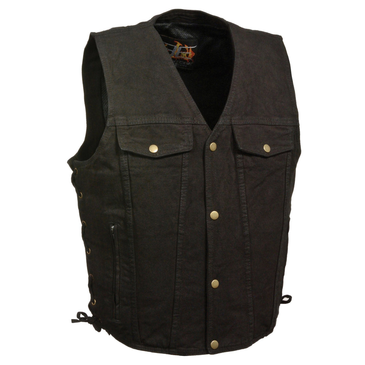 Milwaukee Leather DM1360 Men's Black Side Lace Denim Vest with Chest Pockets - Milwaukee Leather Mens Denim Vests