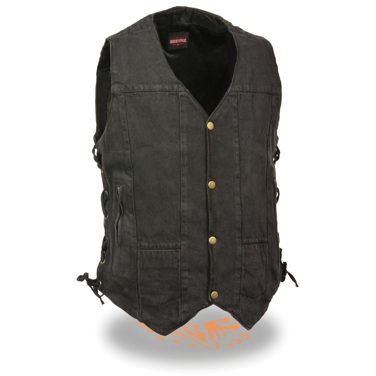 Milwaukee Performance DM1990 Men's Black 10 Pocket Side Lace Denim Vest with Dual Gun Pockets - Milwaukee Performance Mens Denim Vests