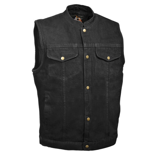 Milwaukee Performance DM2238 Men's Black Denim Snap Front Club Vest with Gun Pocket - Milwaukee Performance Mens Denim Vests