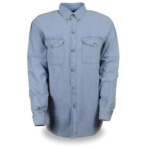 Milwaukee Performance DM993 Men’s Blue Lightweight Cotton Long Sleeve Denim Shirt - Milwaukee Performance Mens Long Sleeve Denim Shirt