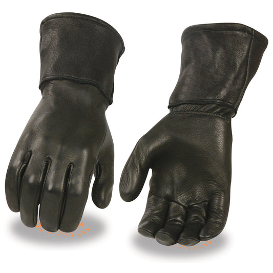 Milwaukee Leather Men's Gauntlet Motorcycle Hand Gloves- Black Deerskin Long Cuff Thermal Lined Leather Palm - G317